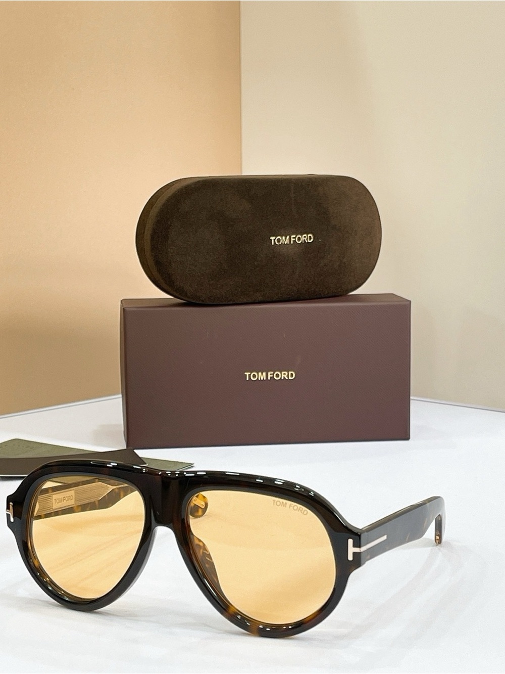 Tom Ford Tortoiseshell Frame Sunglasses with Amber Lenses